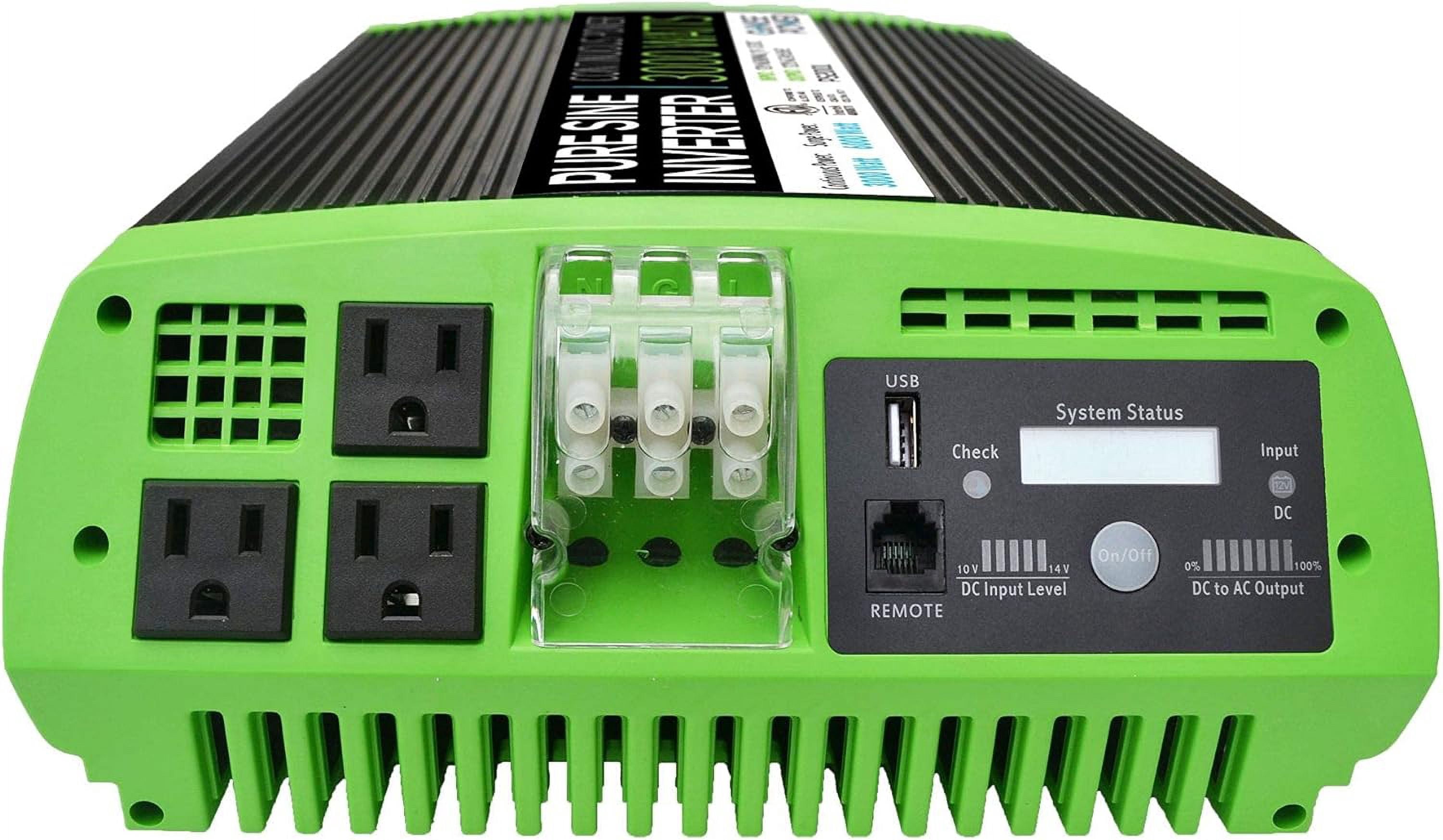 GoWISE Power 3000W Continuous 6000W Surge Peak Power Pure Sine Wave Inverter w/Digital LCD Display, Black/Green (PS2001) 3000W Cont. / 6000W Surge Digital