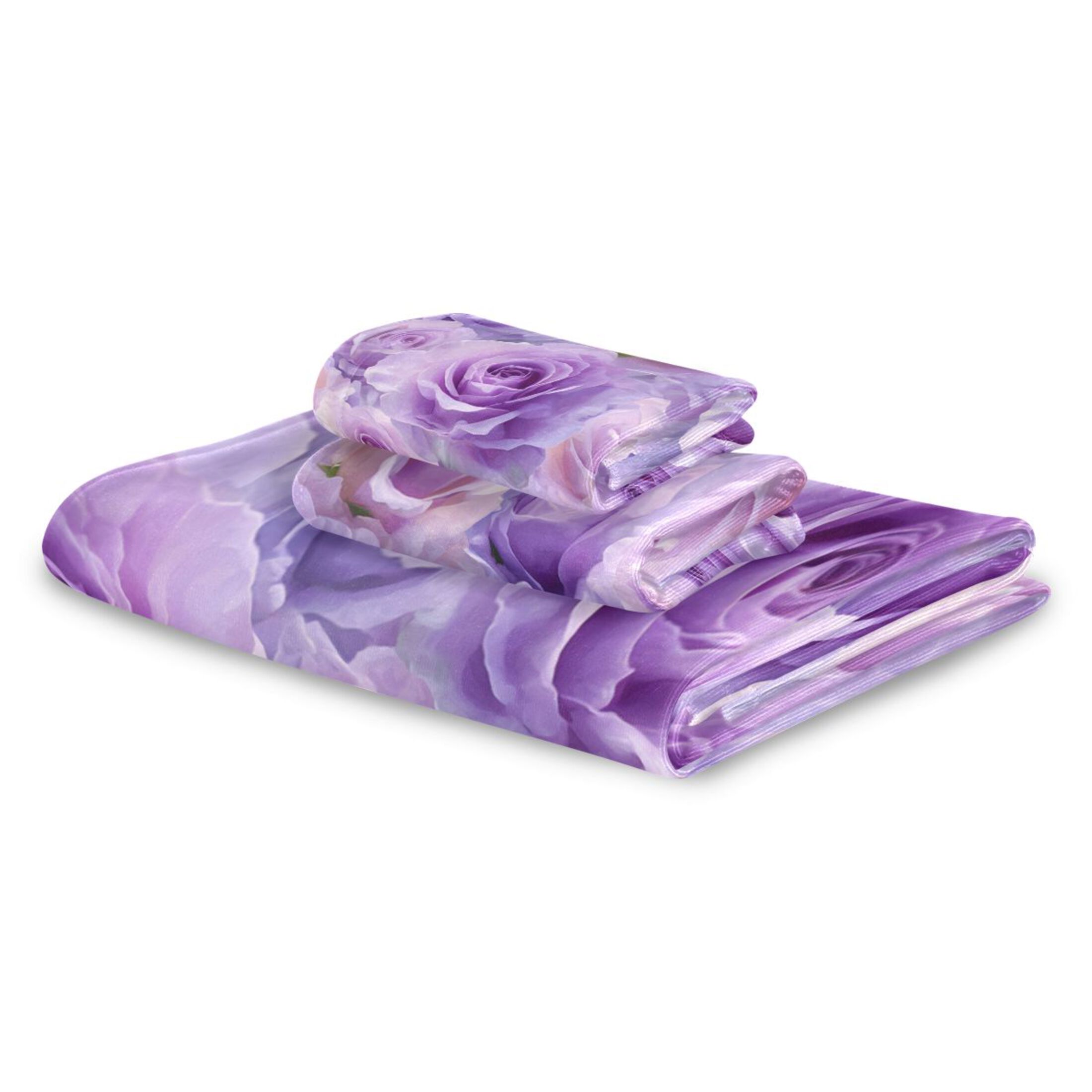 3 Piece Bath Towels Set Bath Towel, Hand Towel and Face Towel for Bathroom, Gym, Hotel Light Purple Roses Pattern