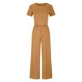 thumbnail image 4 of LYXSSBYX 2 Piece Outfit for Women Fall Women Fashion Temperament Casual Solid Color Short Sleeved Top+wide Leg Long Pants Suit Set, 4 of 8