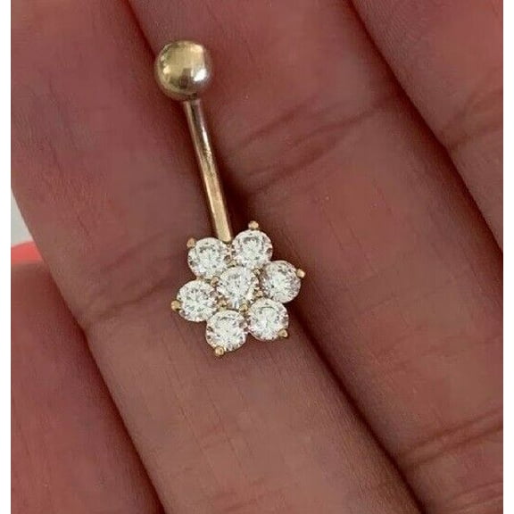 2Ct Round Lab-Created Diamond Women's Flower Belly Button 14K Yellow Gold Plated