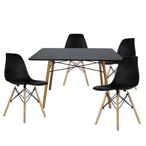 Set Comedor Oslo Melamina 120cm Negro 4 Sillas Eames Mundo In Minimalista