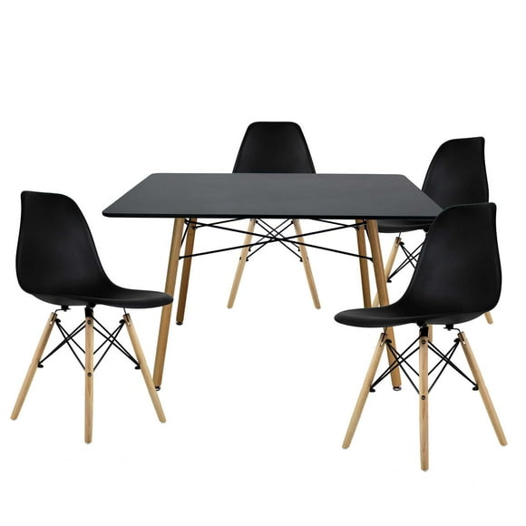 Set Comedor Oslo Melamina 120cm Negro 4 Sillas Eames Mundo In Minimalista