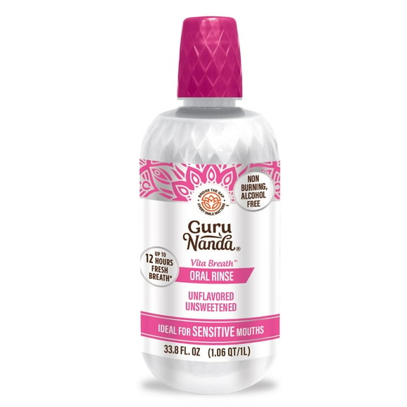 GuruNanda Enjuague bucal sin alcohol Sin sabor y sin azúcar Suave para bocas sensibles Aliento fresco de 12 horas Sin aditivos artificiales Hecho en los EE. UU. 32 oz