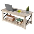 thumbnail image 1 of Giantex Rustic Coffee Table, 43.5" Farmhouse Accent Cocktail Table w/ Open Storage Shelf & X-shaped Metal Frame Support, Wooden Sofa Central Tea Table for Living Room, Easy Assembly, Grey, 1 of 10