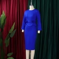 thumbnail image 4 of AURA Womens Elegant Knit Pencil Midi Dress Crew Neck Long Sleeve High Waist Solid Textured Floral, 4 of 10