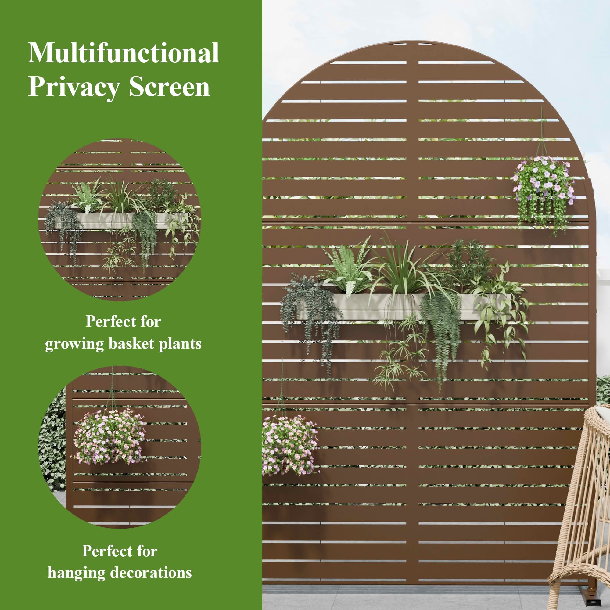 MAYEERTY 72x47x16 Inch Brown Louvered Arched Galvanized Steel Privacy Screen, 3 Piece Set for Outdoor Street