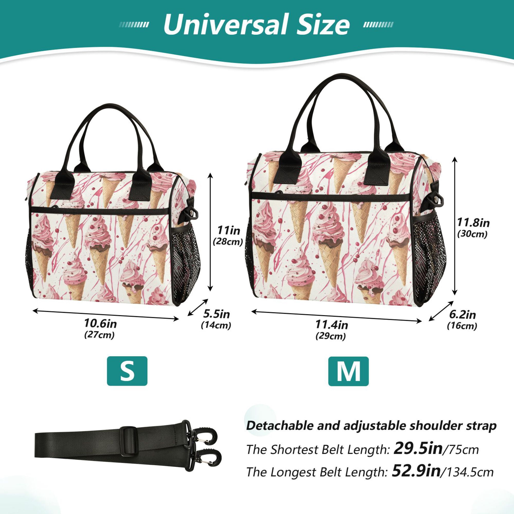 FORMRS Insulated Lunch Bag for Work School Unisex Large Capacity Cooler with Shoulder Strap, Pink Ice Cream Pattern