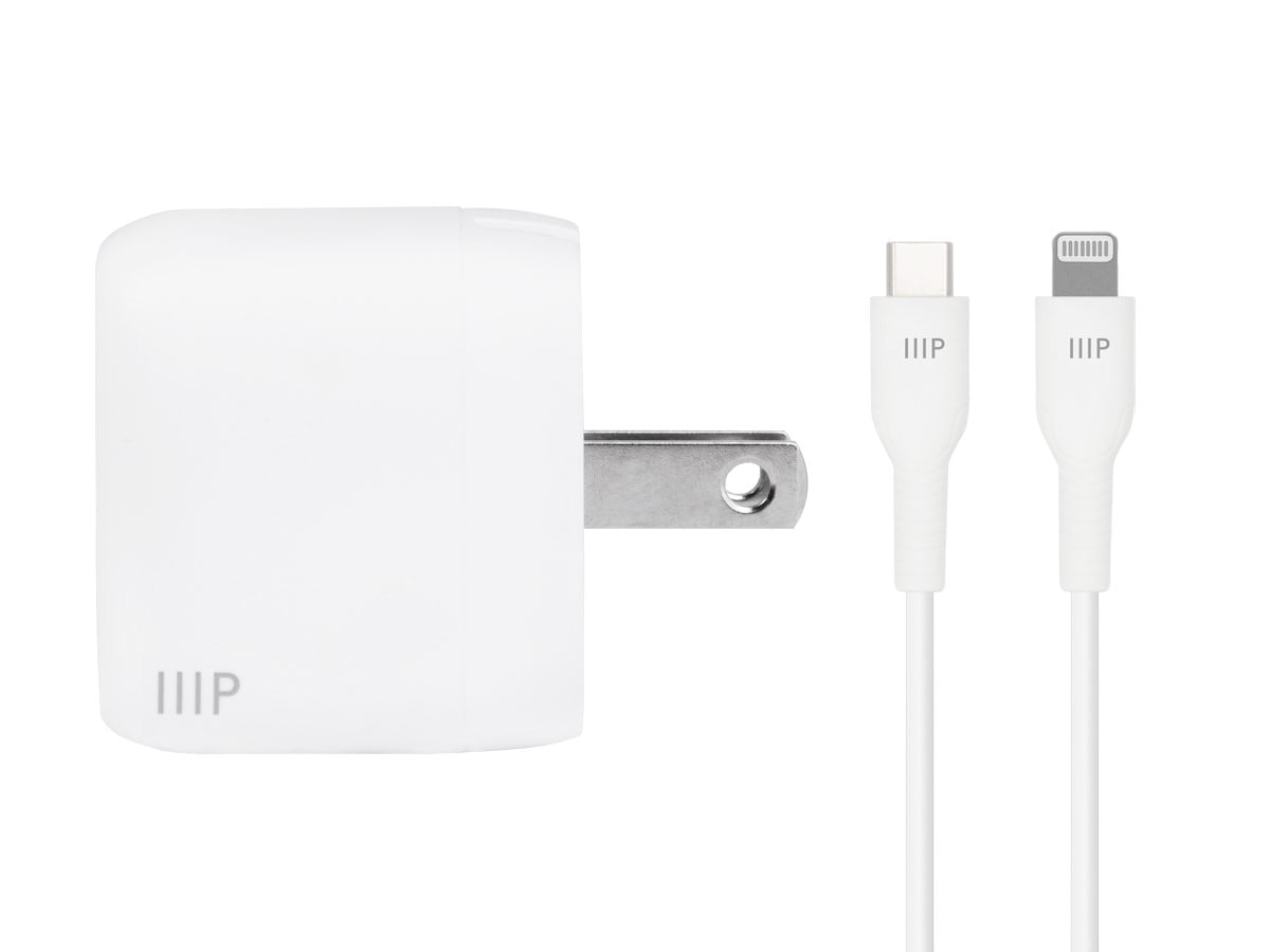 Monoprice 20W Wall Charger with 4' Lightning to USB-C Cable - MFi Certified, Fast Charge, Foldable USBC Block