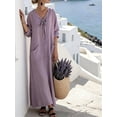 thumbnail image 5 of Mgmyaa Women's Casual V-Neck Long Sleeve Solid Loose Tent Long Dress, 5 of 7