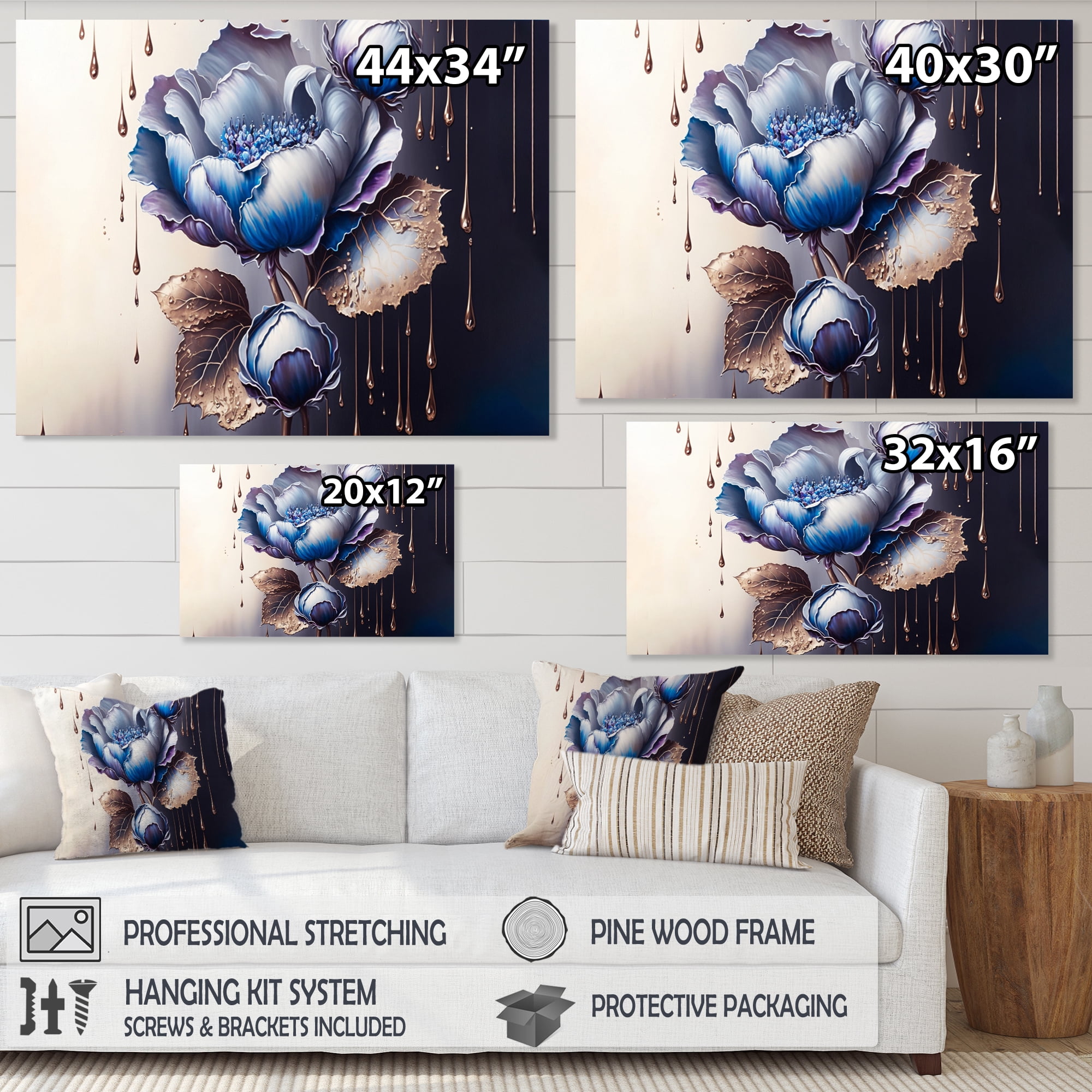 Designart Ice Blue And Purple Violets I Canvas Wall Art