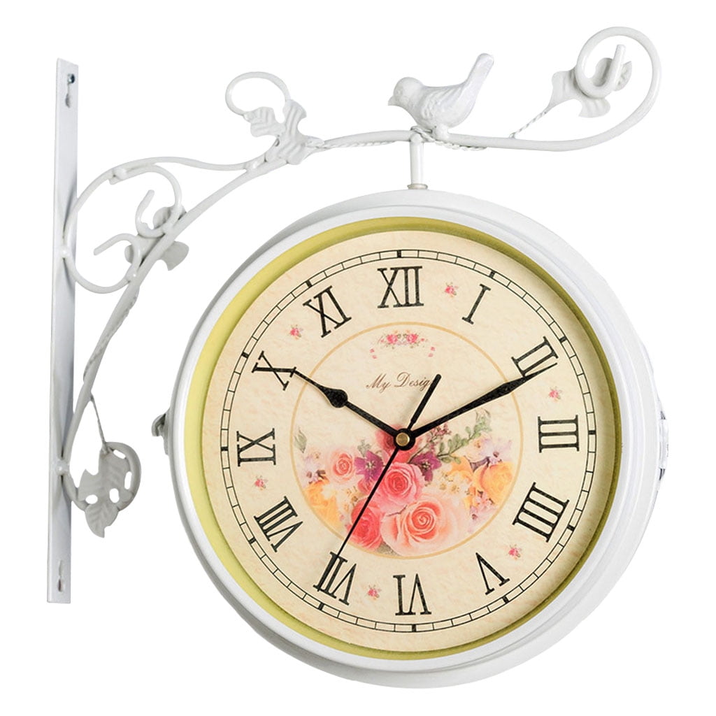 Iron Double Sided Retro Mechanical Wall Hanging Decoration, Decorative , White with Rose