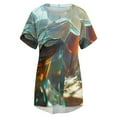 thumbnail image 4 of T-Shirt à Manches Courtes à Volants pour Femmes, Col en V, Imprimé, Décontracté, Mat Abstrait Clair, 4 of 4