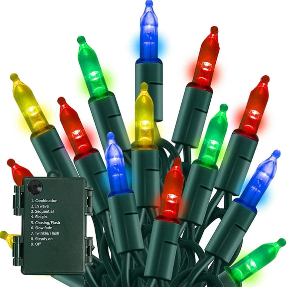 Morttic Christmas Lights, 1 Pack 50 LED 16FT Battery Operated String Lights with 8 Modes, Xmas Lights for Outdoor Indoor Wedding Party Home Decorations, Multi-Colored