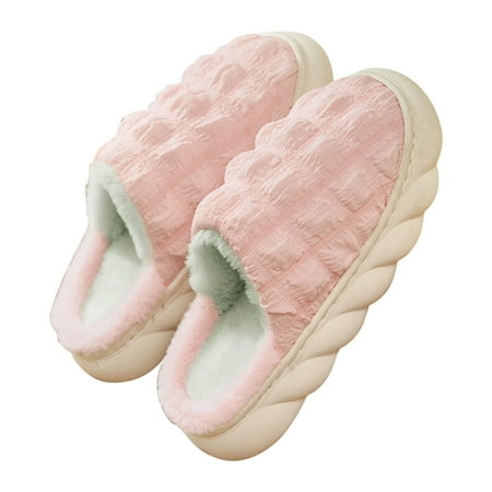 

GEZHEN Women s Solid Color Cotton Slippers Fuzzy Winter Warm Indoor House Shoes Bubble Outdoor Cozy Trendy Slipon Slipper