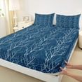 thumbnail image 4 of Feelyou Fashion Branches Plant Twin Sheet Sets for Teen, Navy Leaf Botabical Twin Fitted Sheet, Stripes Abstract Flat Sheet, Super Cozy Room Decor, 3-Piece, 4 of 8
