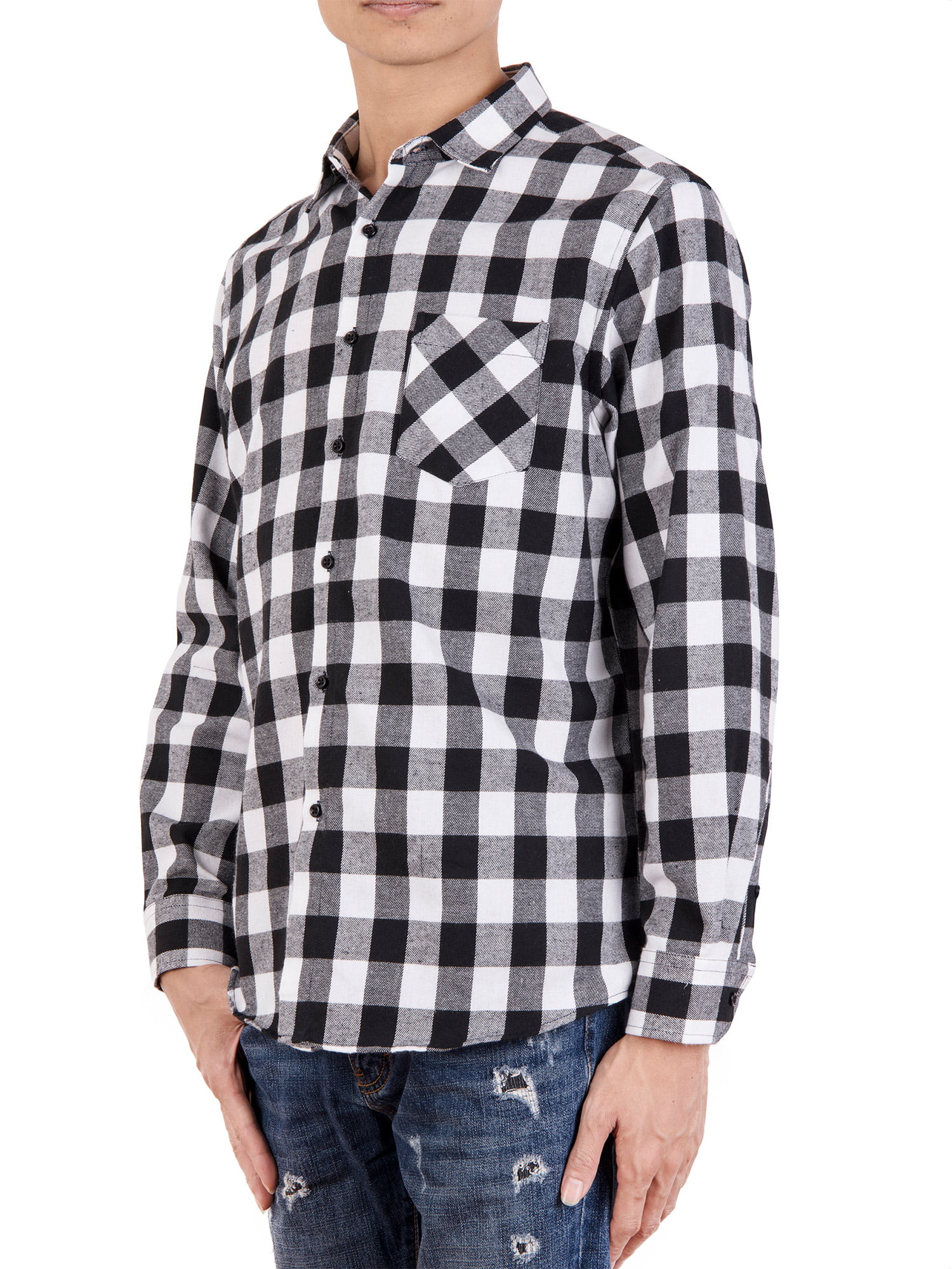Men's Long Sleeve Plaid Shirts Casual Flannel Shirt Button Down Slim ...