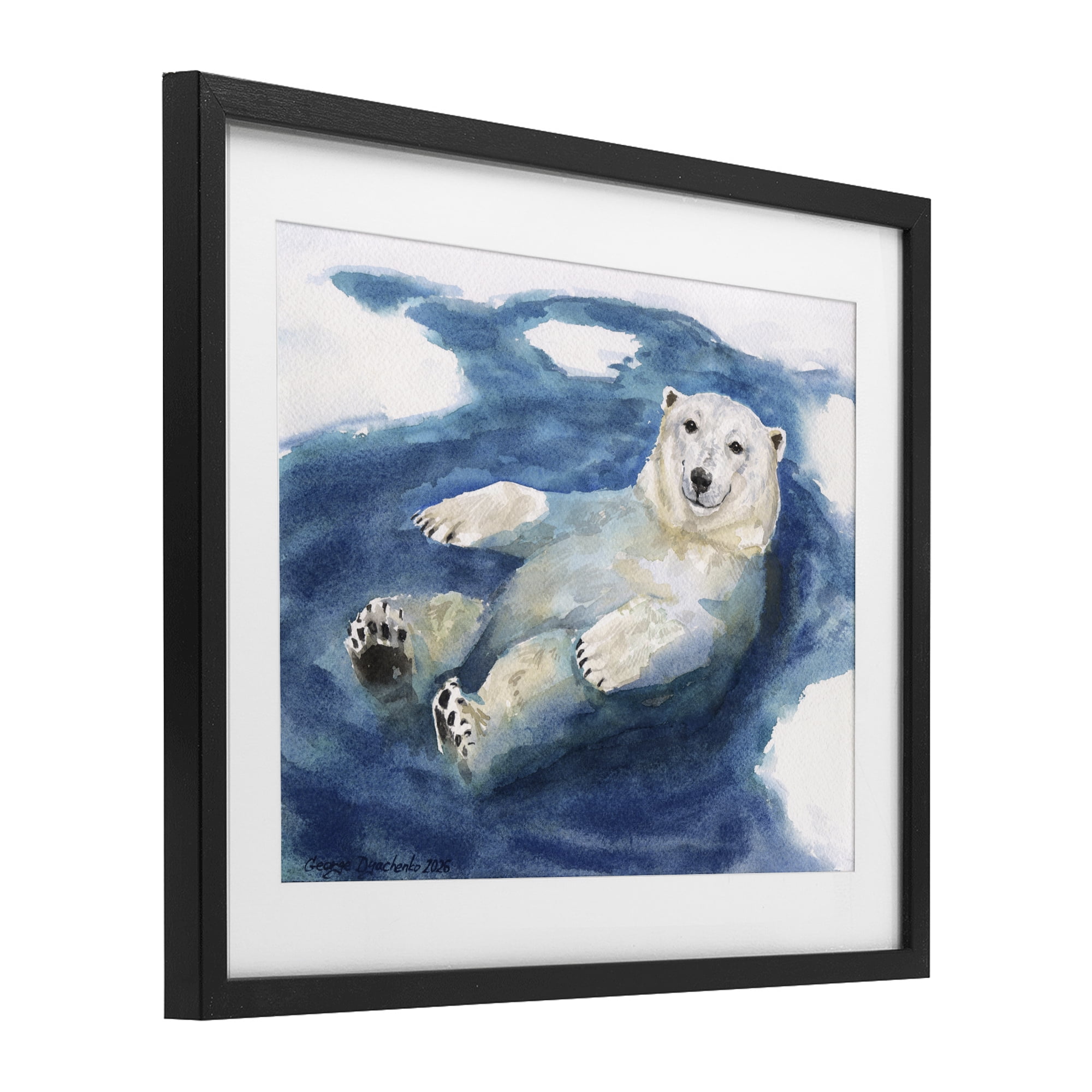Stupell Industries Polar Bear Icy Bath Time Black Framed Print Under Glass, design by George Dyachenko