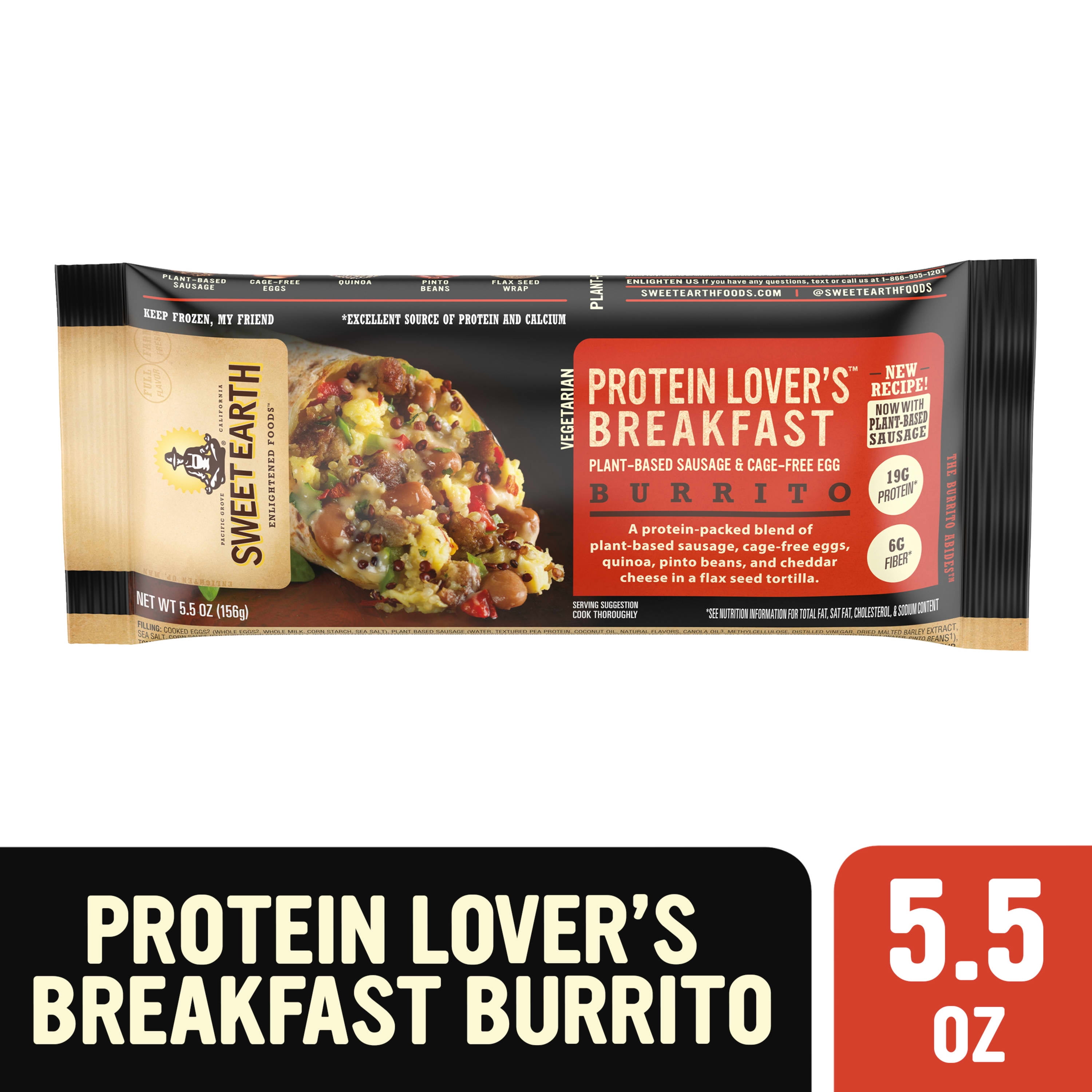 Sweet Earth Protein Lover's Vegetarian Frozen Breakfast Burrito 5.5 oz