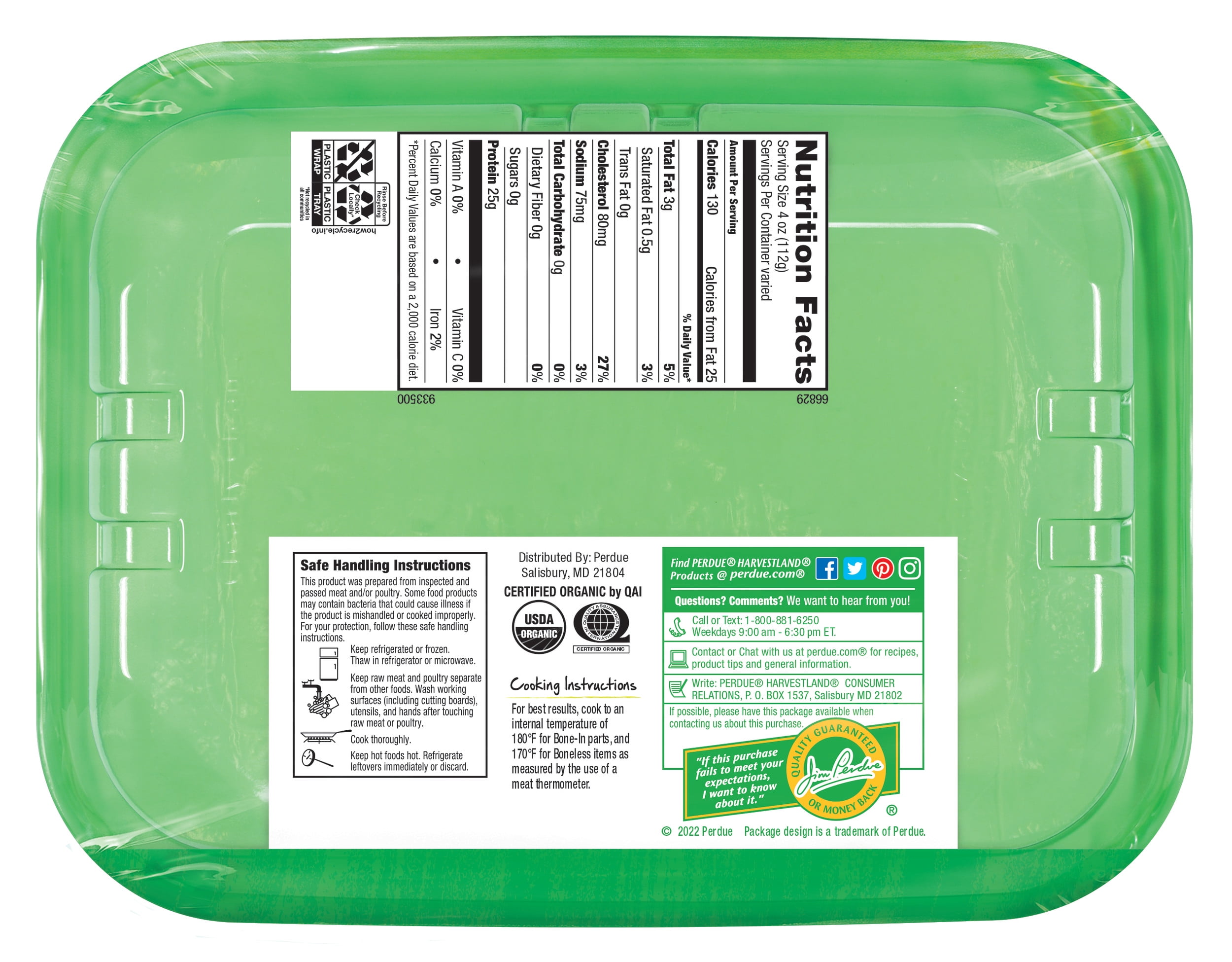 Perdue Harvestland, Organic, Fresh Boneless Chicken Breast, 0.80-2.30 lb. Tray