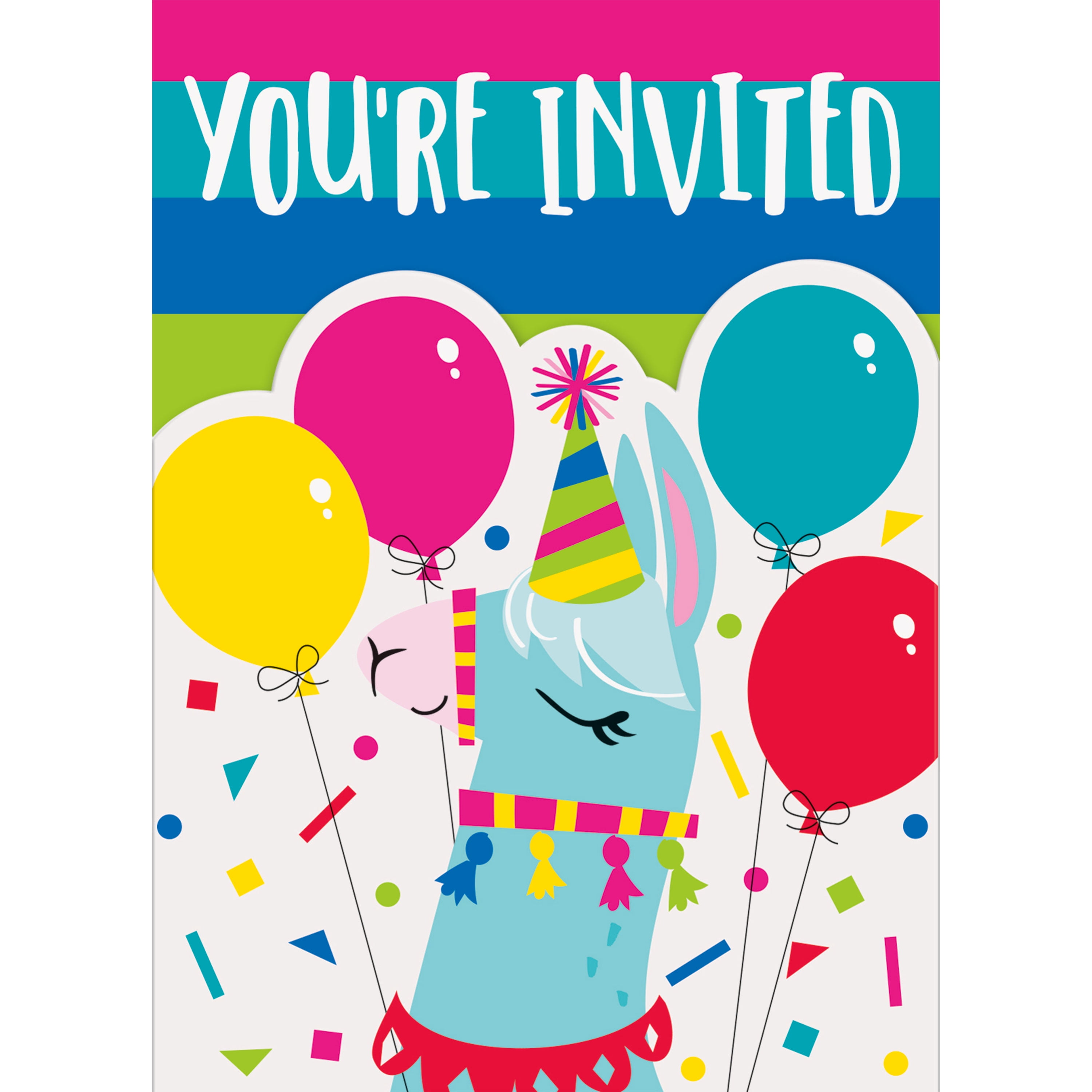 Llama Birthday Invitation Cards, 8ct