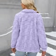 thumbnail image 4 of Women's Jacquard Check Plush Jacket, Stand Collar Full Zip Front, Loose Fit Fleece Coat, Long Sleeve Casual Outerwear, Soft Textured Winter Style Light Violet L, 4 of 6
