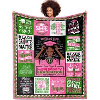 African American Graduation Gifts Blanket 60" X 50", Graduation Gifts for Her, Pink and Green Graduation Gifts, 2024 Graduation Gifts, Black Girl Graduation Gifts, Graduation Blanket for Black Women