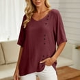 thumbnail image 4 of ClodeEU Women's V Neck Short Sleeve Tops,Casual Loose Curved Hem Lightweight Blouses ,Women's Plus L, 4 of 8