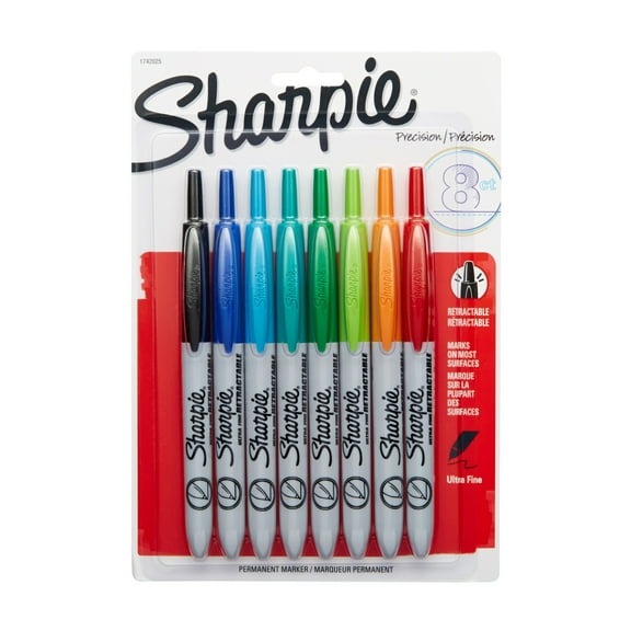 Sharpie Retractable Permanent Marker, Ultra Fine Tip, Assorted Colors, 8/Set