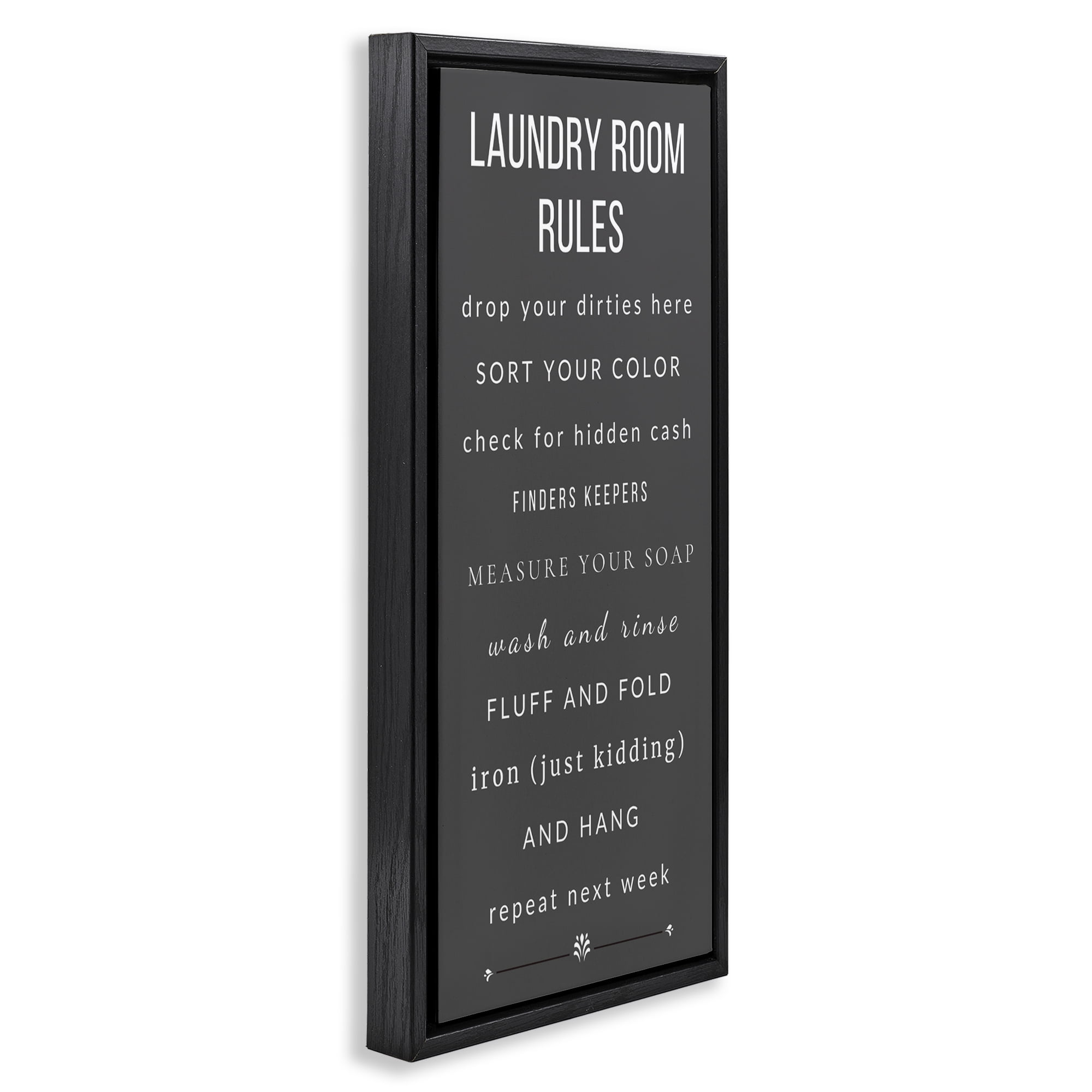 Grey Rules of Laundry Room Black Framed Floater Canvas Wall Art, design by Julia Frost