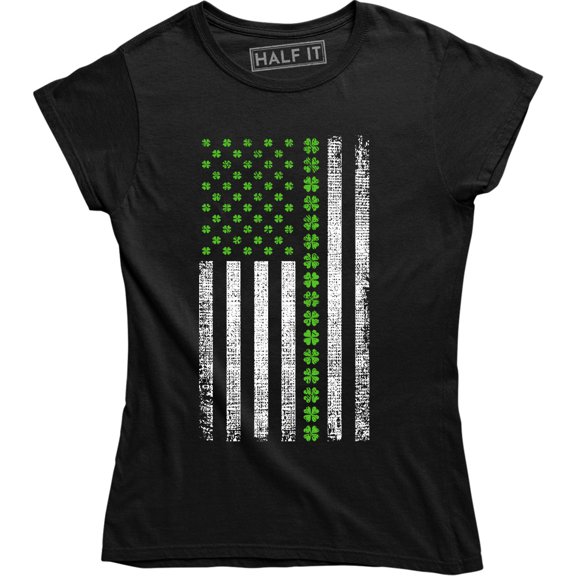 Womens Shamrock USA Flag Clover Shamrock Irish Ireland St. Patrick's Day Tee Shirt
