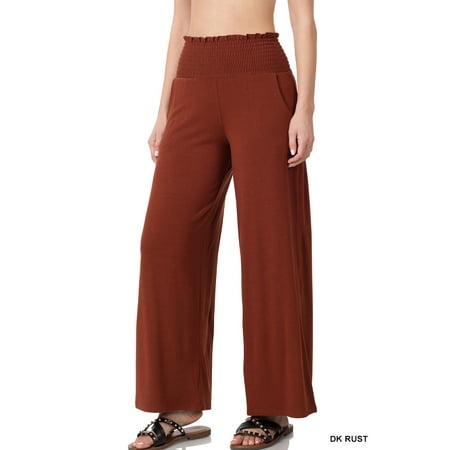 Zenana Women & Plus Smocked Wide Waistband Flared Bottom Casual Lounge Gaucho Pants price history on PriceWatchPro