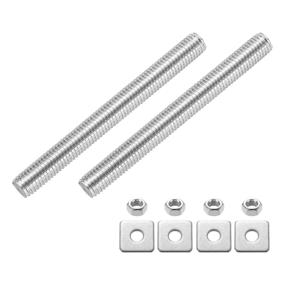 2Pcs Fully Threaded Rod, M10 x 100mm 201 Stainless Steel with Nuts Washers