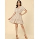 thumbnail image 2 of Mini vestido sólido de manga corta con cuello en V y cintura elástica para mujer Beige L, 2 of 5