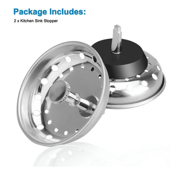 2 Pack - Kitchen Sink Strainer and Stopper Combo Basket Replacement for Standard 3.15 inch Drain, Stainless Steel Basket with Plastic Knob, Rubber Stopper Bottom - TIFOR