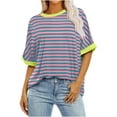 thumbnail image 2 of Pisexur Hauts d'Été pour Femmes Mode Décontractée Blouses à Imprimé Rayé Amples Confortables T-Shirts à Col Rond Basiques Polyvalents à Manches Courtes Hauts de Sortie T-Shirts Chemises, 2 of 5