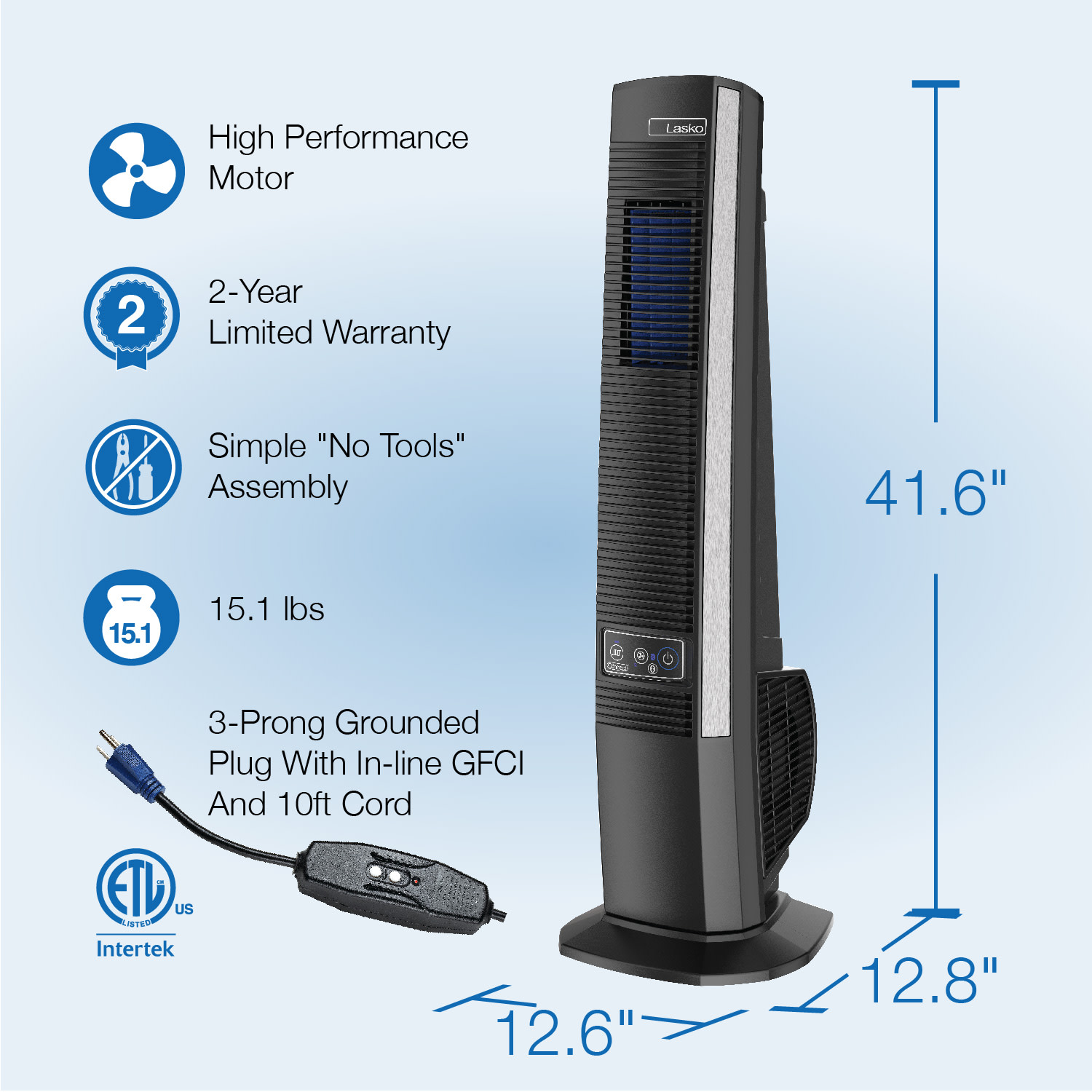 Lasko 42" 4-Speed Outdoor Living Tower Fan for Decks and Patios, Black, YF200