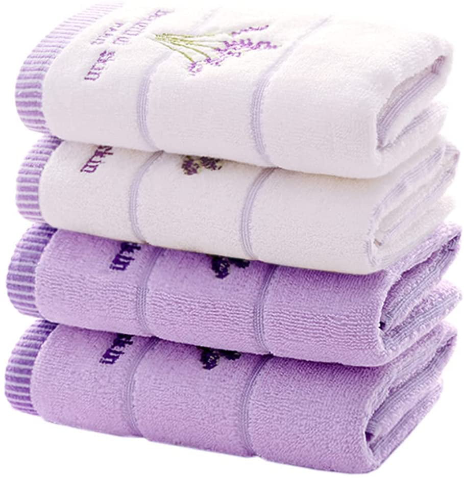 Towel Set Face Bath Adults Washcloths Cotton Embroidery Lavender High Absorbent 