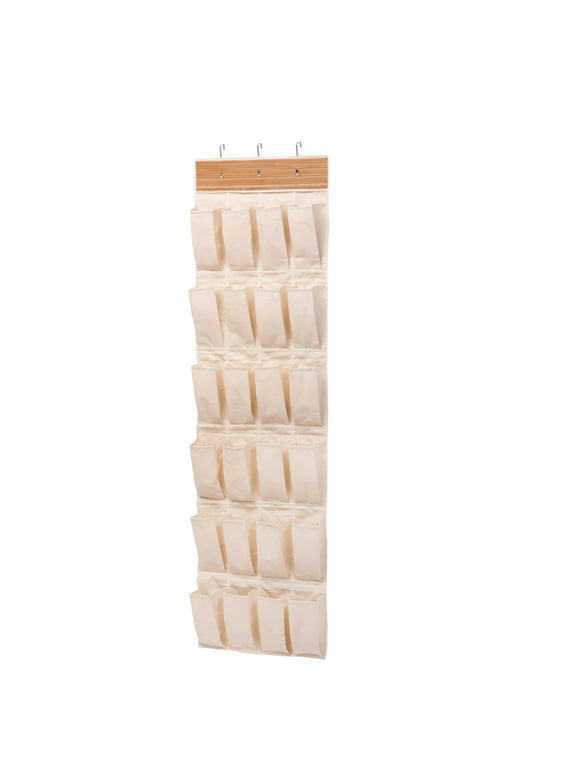 Honey-Can-Do Polycotton and Bamboo 24-Pocket Over-the-Door Hanging Organizer, Natural