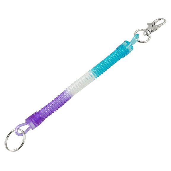 Lobster Clasp Purple Blue  Elastic Plastic Coil Cord Strap Keychain Rope