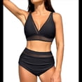thumbnail image 1 of Bikini de Cintura Alta de para Mujer, Traje de Baño con Cuello en V y Control de Abdomen. Negro L, 1 of 7