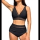 thumbnail image 1 of Bikini de Cintura Alta de para Mujer, Traje de Baño con Cuello en V y Control de Abdomen. Negro XL, 1 of 7