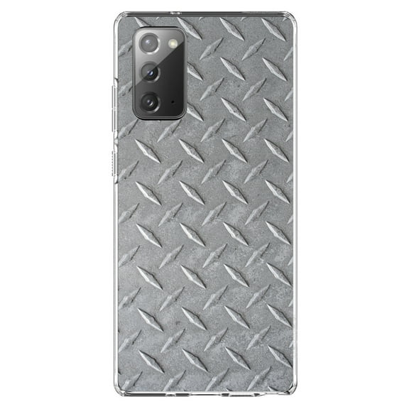 DistinctInk Clear Shockproof Hybrid Case for Galaxy Note 20 ULTRA (6.9" Screen) - TPU Bumper, Acrylic Back, Tempered Glass Screen Protector - Grey Diamond Plate Steel Image - Printed Diamond Plate