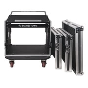 Sound Town Enhanced Thickness 1/2 (12mm) Plywood 8U Audio Rack/Road ATA Case with 11U Slant Mixer Top, 20 Rackable Depth, Casters, 8 Space Size, Pro Tour Grade (STMR-8UW)