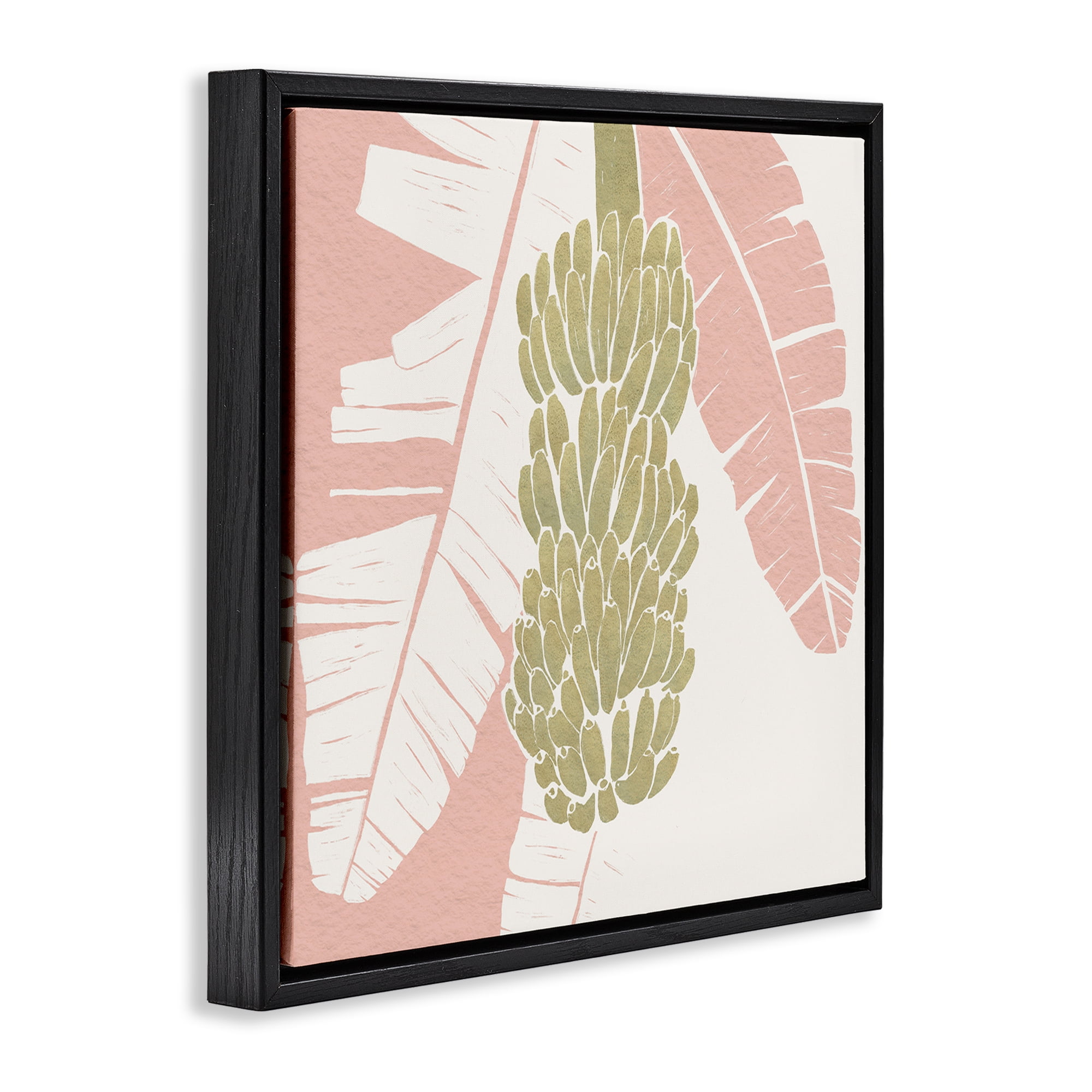 Stupell Industries Banana Bunch Amid Pink Leaves Black Framed Floater Canvas Wall Art, design by Yuyu Pont