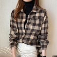 thumbnail image 5 of Women's Button Down Flannel Shirts Plaid Long Sleeve Business Shacket Jackets Casual Loose Lapel Blouses with Pockets (Coffee L), 5 of 6