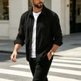 thumbnail image 6 of Mens Solid Lapel Collar Long Sleeve Shacket, Loose Casual Button Down Shirt Jacket, Autumn Chest Pocket Outerwear Top, 6 of 7