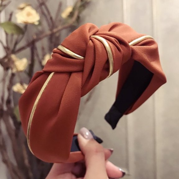 CNEJRHG Women's Wide Headband Solid Color Gold Edge Knot Hair Band For Face Washing Makeup Headwrap Hair Styling Headpiece Brick Red