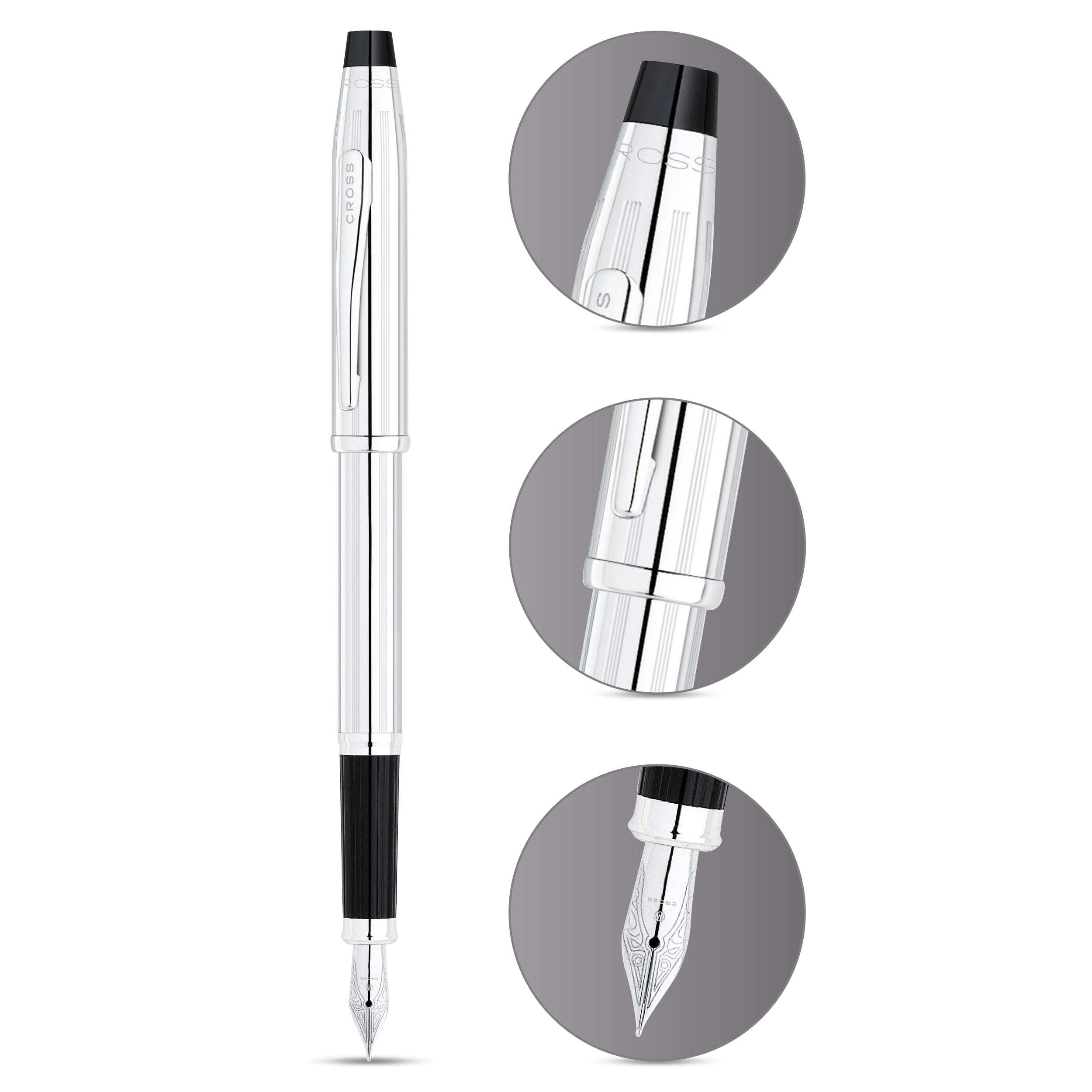 Cross Century® II Lustrous Chrome with Polished Chrome Appointments and Stainless Steel Fine Nib Fountain Pen