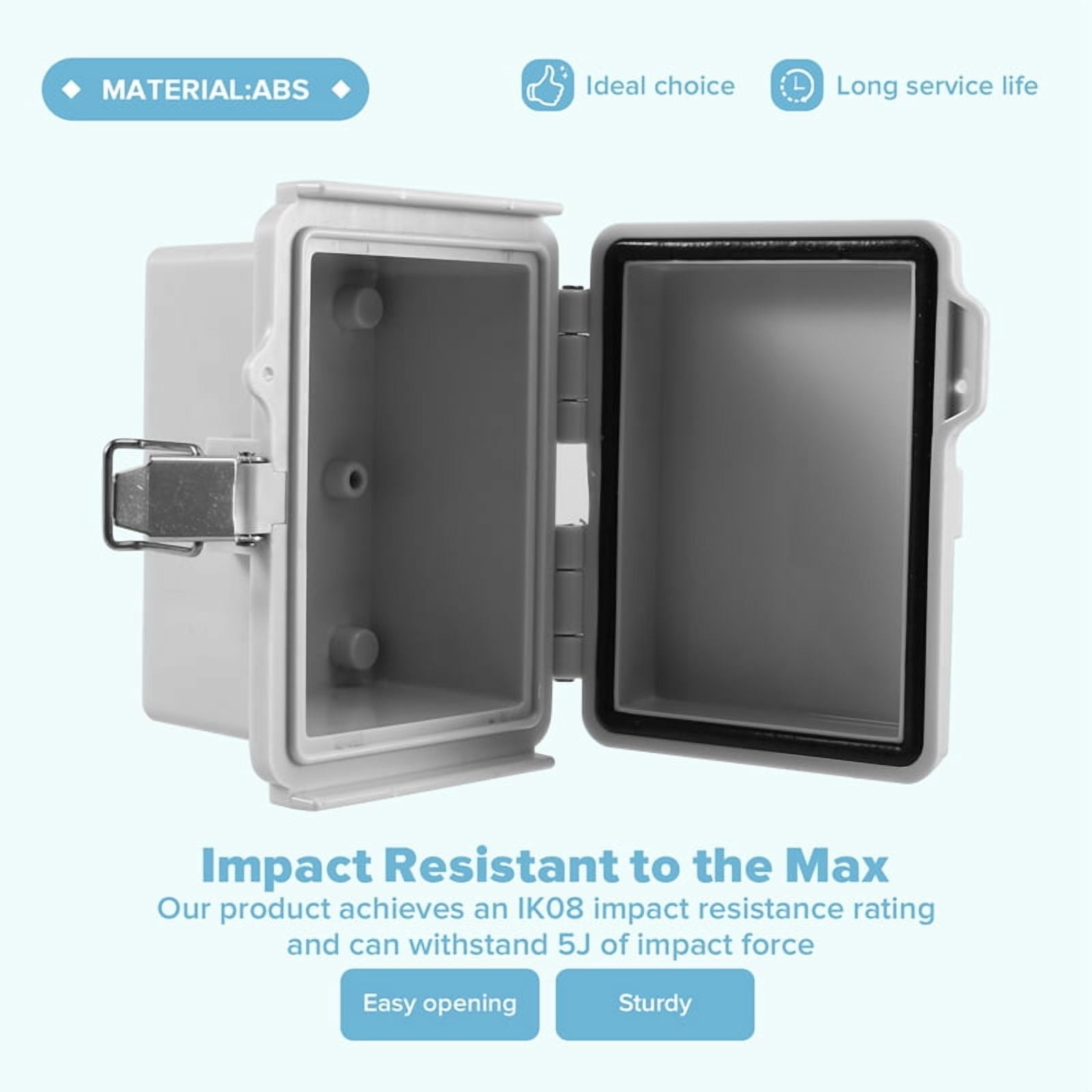 2X Outdoor Electrical Junction Box ABS Plastic & Hinged Cover Stainless Steel  IP67 for Electrical Projects