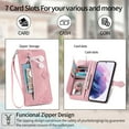thumbnail image 5 of Tarise for Samsung A13 5G Wallet Case for Men Women, Galaxy A13 5G Cover, Embossed PU Leather Magnet Buckle Card Slots Zipper Pocket Lanyard Wrist Strap Handbag All-inclusive Protective Case, Pink, 5 of 7